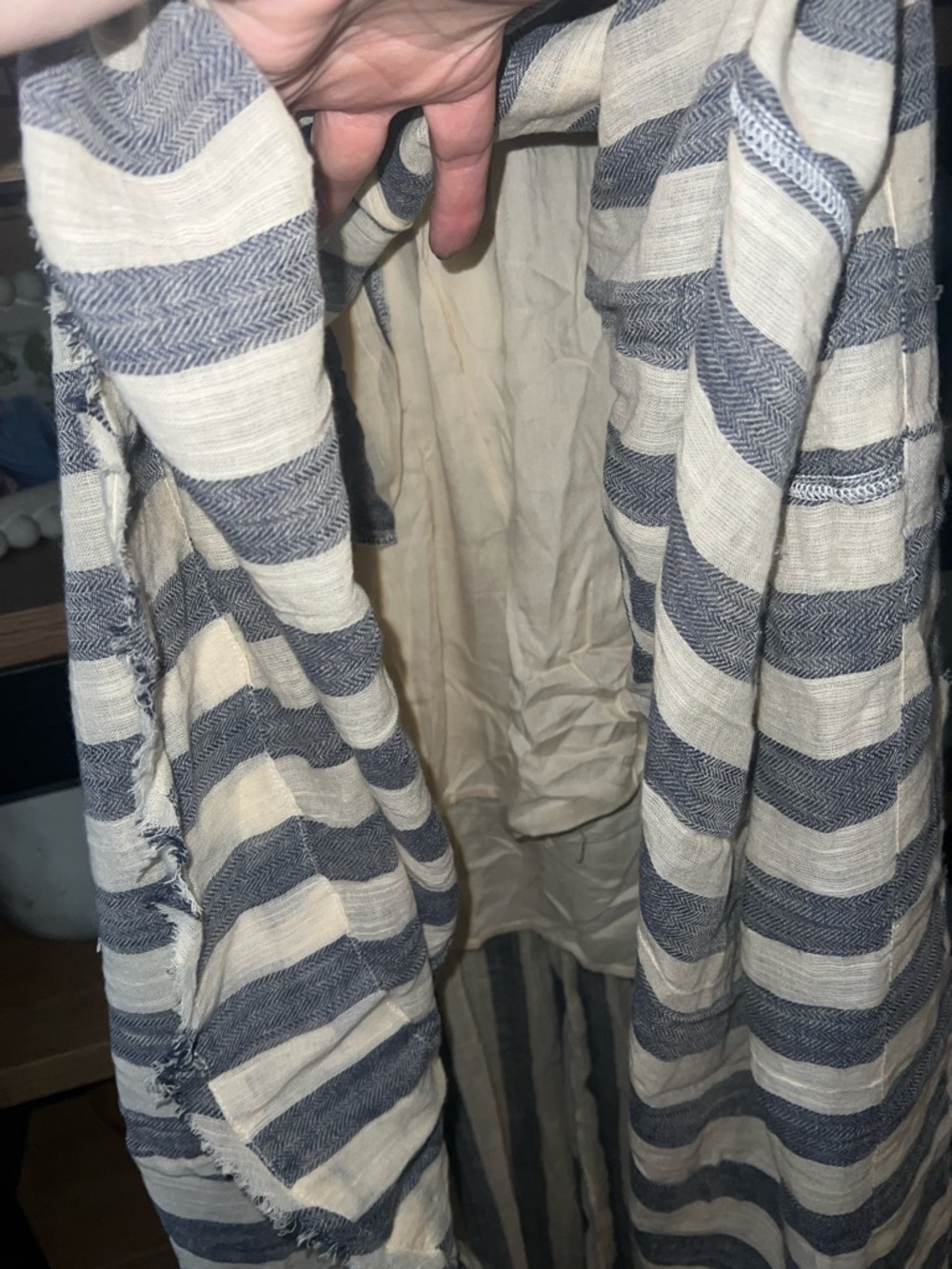 Super Cute And Comfy! Striped Strapless Maxi Dress in Ivory and Charcoal. - Picture 6 of 13